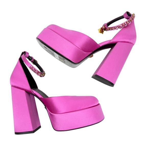 NEW Versace Aevitas Medusa Platform Crystals Pumps Pink Size 37 - Picture 9 of 12